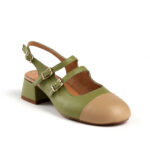 Slingback Πέδιλα με διπλή μπαρέτα και Δίχρωμη Μύτη 30412