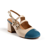 Slingback Πέδιλα με Διπλή Μπαρέτα και Πετρόλ Λουστρίνι Λεπτομέρεια 30431