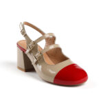 Slingback Πέδιλα με Διπλή Μπαρέτα και Κόκκινο Λουστρίνι Λεπτομέρεια 30432