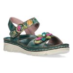 Laura Vita Γυναικεία Δερμάτινα Πέδιλα – Πράσινα Floral Sandals με Ανατομικό Πάτο & Λουράκι Αστραγάλου DORRY 21 - Bleu