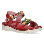 Laura Vita Γυναικεία Δερμάτινα Πέδιλα – Πράσινα Floral Sandals με Ανατομικό Πάτο & Λουράκι Αστραγάλου DORRY 21 - Rouge