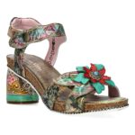 Laura Vita Δερμάτινα Γυναικεία Πέδιλα με Τακούνι – Πολύχρωμα Floral Sandals με Ανατομικό Πάτο FRAMBOISE 33 Gris