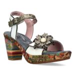 Laura Vita Δερμάτινα Γυναικεία Πέδιλα με Τακούνι – Πολύχρωμα Floral Sandals με λουράκι velctro στον αστράγαλο NELLAO 31-Gris