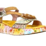 👡 Laura Vita Γυναικεία Δερμάτινα Πέδιλα – Floral Sandals με Πλατφόρμα & Ανατομικό Πάτο NIKITO 01 - Jaune