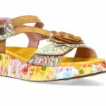 👡 Laura Vita Γυναικεία Δερμάτινα Πέδιλα – Floral Sandals με Πλατφόρμα & Ανατομικό Πάτο NIKITO 01 - Jaune