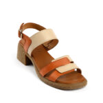 Δερμάτινα πέδιλα σε κομψό συνδυασμό ταμπά και μπεζ τακούνι 5cm 117128021