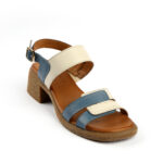 Δερμάτινα πέδιλα σε κομψό συνδυασμό Μπλέ και μπεζ τακούνι 5cm 117128022