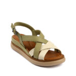 Δερμάτινα σανδάλια σε Πράσινο-Μπεζ χρώμα και τακούνι 4cm 238081