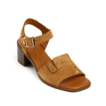 Γυναικεία Δερμάτινα Πέδιλα από Φυσικό Καστόρι – Ταμπά Sandals με Τακούνι 6cm & Χρυσές Λεπτομέρειες 50026321