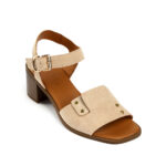 Γυναικεία Δερμάτινα Πέδιλα από Φυσικό Καστόρι – Μπεζ με Τακούνι 6cm & Χρυσές Λεπτομέρειες 50026322