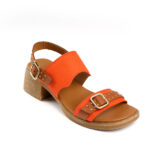Γυναικεία Δερμάτινα Πέδιλα από Καστόρι – Πορτοκαλί Sandals με Τακούνι 5cm από Κρεπ & Μεταλλικές Λεπτομέρειες 50025562