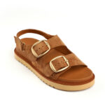 Γυναικεία Δερμάτινα Σανδάλια από Καστόρι – Ταμπά Sandals με Διπλές Αγκράφες & Τακούνι 3,5cm 590541