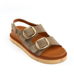 Γυναικεία Δερμάτινα Σανδάλια από Καστόρι – Πούρο Sandals με Διπλές Αγκράφες & Τακούνι 3,5cm 590542