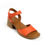 Γυναικεία Δερμάτινα Πέδιλα από Καστόρι – Πορτοκαλί Sandals με Τακούνι 5cm από Κρεπ & Minimal Design 50025052