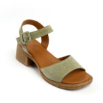 Γυναικεία Δερμάτινα Πέδιλα από Καστόρι – Λαδί Sandals με Τακούνι 5cm από Κρεπ & Minimal Design 50025051