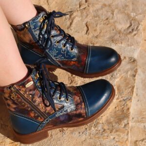 Γυναικεία Δερμάτινα Μποτάκια Laura Vita – Μπλε Floral Anitao 10 Blue Laura Vita