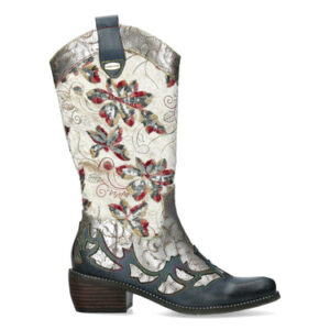 Γυναικείες Δερμάτινες Western Μπότες Laura Vita – Κεντητό Floral Design με Μεταλλικές Λεπτομέρειες Ercwinao 19 Blanc
